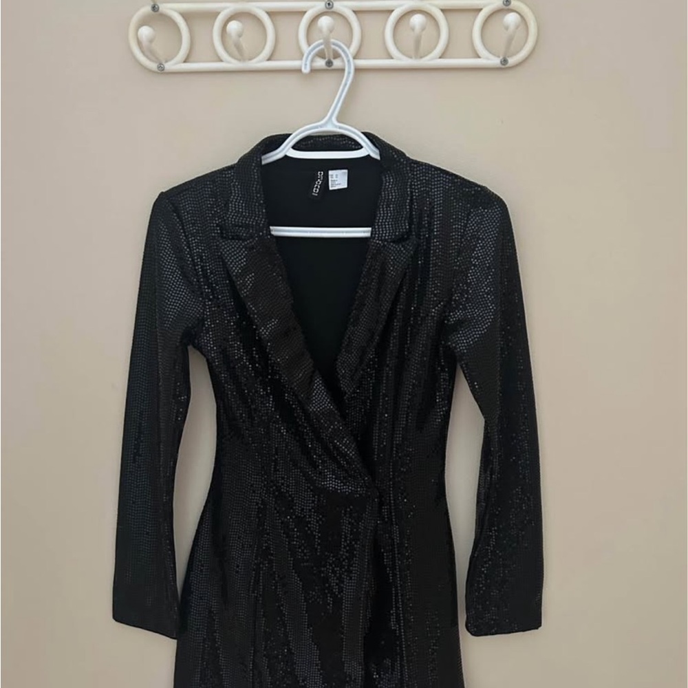 Chico's Black Sequined Wrap Blazer Dress